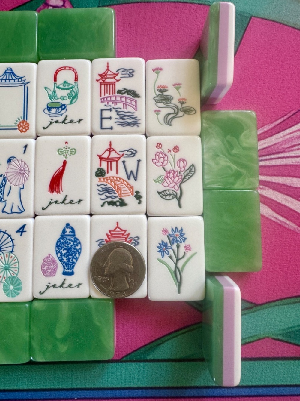 American Mahjong Tile Set NEW, 7 day deliver:Jade with lavender-Pink, cream face - Picture 3 of 11